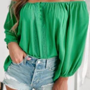NanaMacs Green Off-Shoulder Top